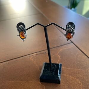 Vintage Silver and Amber Earrings on Posts